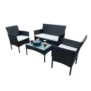 Оптовые продажи черный ротанга патио столовые сервизы-Лидер продаж, недорогие товары, уличный угловой черный диван, комплект мебели для патио, диван из ротанга, 4 комплекта