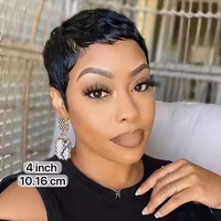 Perruques Courtes Pixie en Gros, Perruques de Cheveux Humains Dégradées avec Frange, Perruque Brésilienne Remy en Dentelle pour Femmes Noires, Faite Entièrement à la Machine