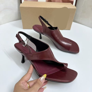 Nuovi Sandali Estivi 2025 <span class=keywords><strong>con</strong></span> Tacco Alto in Stile Francese, Retrò Rosso Vino, Punta Quadrata <span class=keywords><strong>con</strong></span> <span class=keywords><strong>Cinturino</strong></span> Posteriore a Scivolo per Donne - Product Image 2