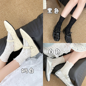 White Slouch <b>Lace</b> Mid Calf <b>Socks</b> For Women Sweat Absorbent Solid Color Polyester Fiber Youth Fashion <b>Socks</b> - Product Image 3