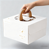 Caja de pastel portátil personalizada de 4 pulgadas con decoración de cinta, embalaje de alimentos para bocadillos de diseño moderno, caja de pequeño pastel de cumpleaños