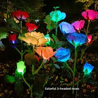 Lampes solaires à 3 têtes en forme de rose, lampes LED encastrées pour jardin, décoration de cour, lampes de pelouse en forme de rose, certifiées IP44 CE