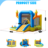 Château gonflable combiné pour enfants, avec toboggan, piscine, panier, cible de fléchettes et trampoline