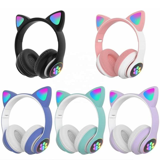 STN28 Cute Cat Wireless Headphone With RGB Light JST28 Wireless Earphone With HD Voice Cat Ears Headset for Children Gift