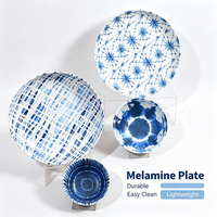 Bol à pâtes non toxique de style européen et américain - Assiette en mélamine bleue peinte à la main, plat rond
