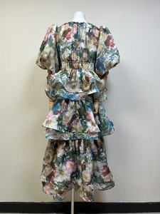 <span class=keywords><strong>Vestido</strong></span> Floral de Alta Calidad para Mujer, Elegante, con Mangas Farol, Volantes, Transpirable, Estilo Vintage, Vestidos de <span class=keywords><strong>Fiesta</strong></span> Hechos de Tela de Chifón - Product Image 2