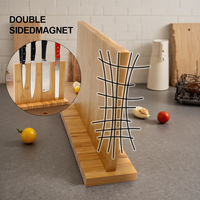 Porte-couteau magnétique en bambou pour comptoir de cuisine Porte-couteau Présentoir Ensemble de blocs de stockage sécurisé Conception peu encombrante