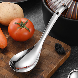 Cuillère à soupe en métal de qualité alimentaire 304 en acier inoxydable Cuillère à riz à long manche en argent pour buffet de restaurant - Product Image 3