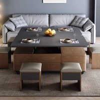Table à manger et à café multifonctionnelle nordique moderne durable, pliable, télescopique, réglable en hauteur, avec rangement intégré