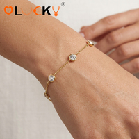 Fabricant de bijoux personnalisés LUCKYJIU, bracelet en acier inoxydable plaqué or 18 carats, étanche, avec chaîne fine et cristaux sertis, pour femmes