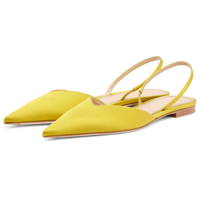 Sandales plates jaunes en satin à bout pointu, chaussures habillées à enfiler, escarpins slingback de créateur
