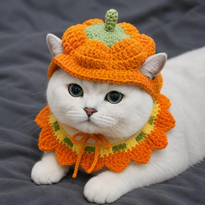 Chapeau en crochet citrouille pour chien et chat, accessoire de collier floral pour costume d'Halloween pour petits animaux, motif personnalisable - Product Image 1