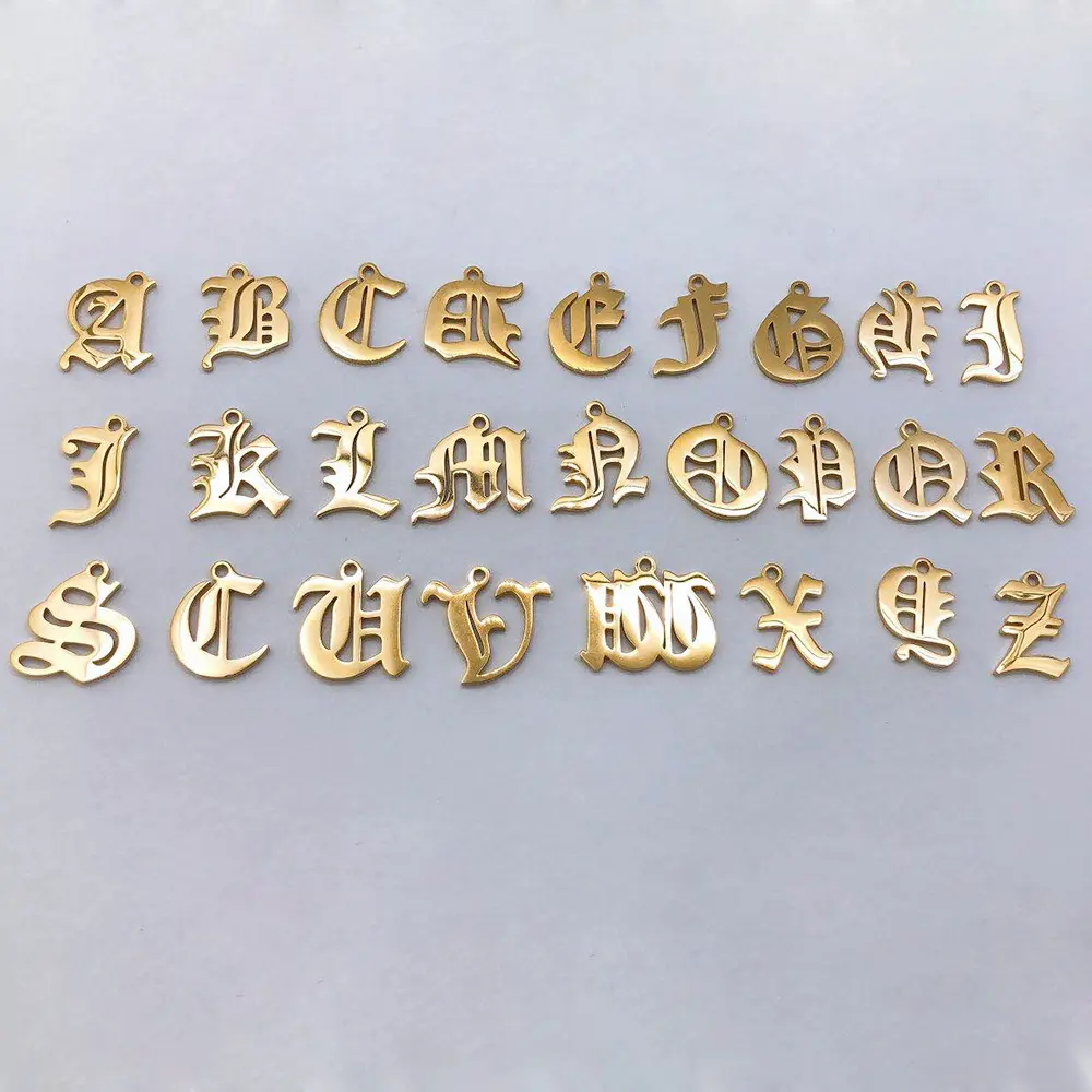 18k Or En Acier Inoxydable Capital Vieil Anglais Pendentif Initial en métal Lettre Pendentifs Charme Lettres pour la Fabrication De Bijoux