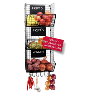 Nhà bếp phòng tắm treo tường 3-Tier Giỏ Trái Cây Rau lưu trữ dây giỏ với 6 móc kim loại & 3 Bảng Đen nhãn - Product Image 4