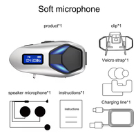 Headset Audio Helm Motor K12 dengan Layar LCD, Sistem Komunikasi Headphone Nirkabel Universal untuk Helm Berkendara