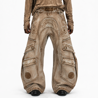 DiZNEW Grunge Apocalypse Aesthetic Baggy Jeans Homme Vintage Mud Wash Grommet Cargo Trousers Avant-garde High Street Jeans