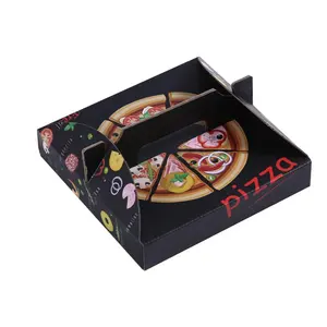 صناديق عجين ورقية سوداء مثمنة من رقائق الألومنيوم وشرائح البيتزا باللون البني مع شعار مخصص