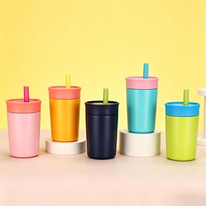 Tumbler Sedotan Stainless Steel Terisolasi Warna Kontras Lucu, Cangkir Kopi Air Vakum <span class=keywords><strong>Reusable</strong></span> untuk Perjalanan Sehari-hari, Logo Custom - Product Image 2