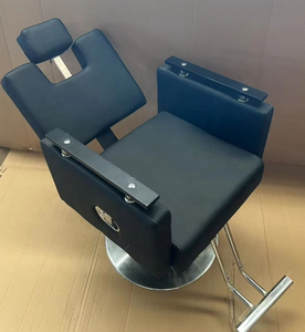 Sillón de Barbero Moderno K de Cuero PU Negro con Base Redonda de Acero Inoxidable, Silla Hidráulica Resistente para Salón de Belleza y Barbería - Product Image 1
