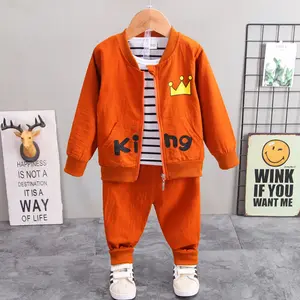 3 Pcs Boys Casual Clothes Set Printed Pattern Long Sleeve Jacket and Elastic Waist Pants Infant Track Suit