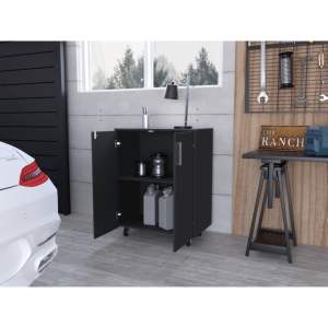 Carro de armario de herramientas de doble puerta DB Lewis Base de almacenamiento de acero y hierro con cuatro ruedas y dos estantes interiores OEM personalizable - Product Image 4