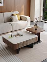 Table basse carrée en bois classique et durable avec tiroirs double face