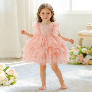 Abito Estivo Hongbo per Bambina 0-5 Anni, <span class=keywords><strong>Vestito</strong></span> da Principessa con Maniche a Volant per Compleanno, Abito in Pizzo e Tulle per Bambine - Product Image 2