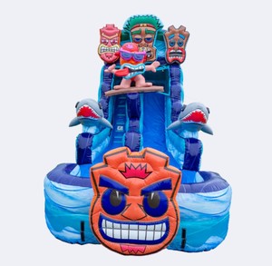 Tobogán Acuático Inflable de 16 Pies <span class=keywords><strong>con</strong></span> Decoración de Tiburón y Tiki, Tobogán Acuático Inflable Comercial <span class=keywords><strong>con</strong></span> Temática Tiki - Product Image 1
