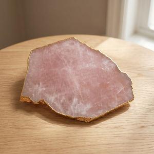 Bandeja de servicio de cocina chapada en oro hecha a mano Feng Shui plato de cristal de cuarzo rosa piedras preciosas naturales artesanías de piedra semipreciosa - Product Image 3