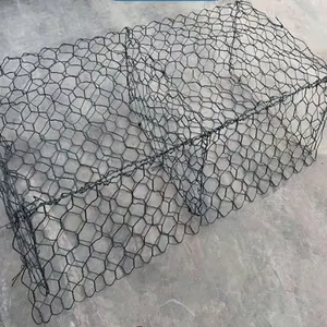 亜鉛メッキまたはPVCコーティングされた蛇籠ボックス2mX1mX1m 80 X 100mm穴サイズ六角形織りワイヤーメッシュ工場供給