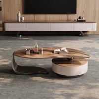 Table Basse Feuille Minimaliste Moderne Design, Forme Créative pour Petit Appartement, Salon, Placage Noyer