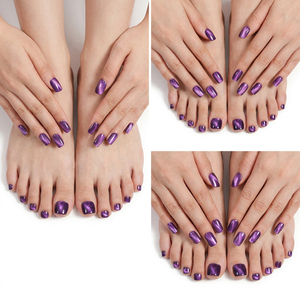 Set da 48 Pezzi di Unghie Finte Press-on Effetto Occhio di Gatto Viola/Blu/Rosso, Unghie Artificiali per Mani e Piedi, Fatte a Mano, Corte e Quadrate - Product Image 4