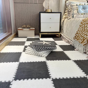 Alfombra de rompecabezas <span class=keywords><strong>rosa</strong></span> y blanca para toda la habitación, alfombras de terciopelo suave y esponjoso entrelazadas para sala de estar y dormitorio - Product Image 3