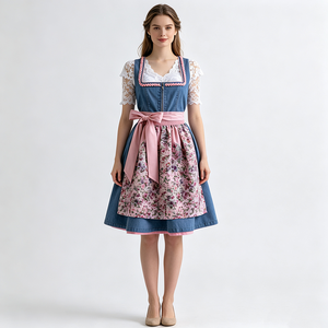 Robe Dirndl en jean pour femme, chemisier en dentelle blanche, tablier fleuri, nœud en <span class=keywords><strong>ruban</strong></span> rose, costume traditionnel bavarois pour l'Oktoberfest - Product Image 6