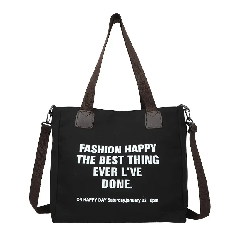 High Quality Fashion Women Khaki Canvas Messenger Bag Letter Printed Portable Tote Bag Big Capacity Tote Handbag