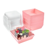 Boîte de boulangerie cupcake rose personnalisée jetable alimentaire gâteau sandwich au chocolat macaron couvercles transparents 16x11x2.5 boîtes pour desserts