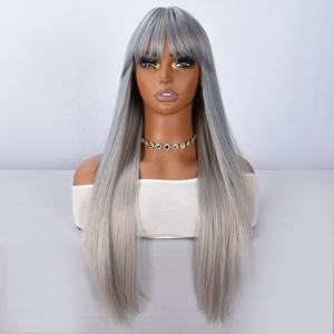 Parrucca Sintetica Smilco <span class=keywords><strong>2026</strong></span> Nuova Collezione Borgogna con Riflessi Blu e Bianchi, 28 Pollici, con Frangia, Resistente al Calore, Capelli Lisci Sintetici SM582 - Product Image 1