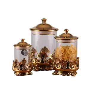 wholesale royal luxury kitchenware food storage jar glass canister sets with lid
