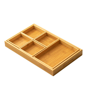 Juego de bandeja de bambú para té y aperitivos, 6 piezas, rectangular dividido, multifuncional, para almacenamiento de frutas, dulces, uso doméstico - Product Image 5