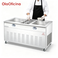 Máquina comercial de helado frito de doble recipiente con compresor doble, máquina para hacer rollos de helado tailandés, doble olla