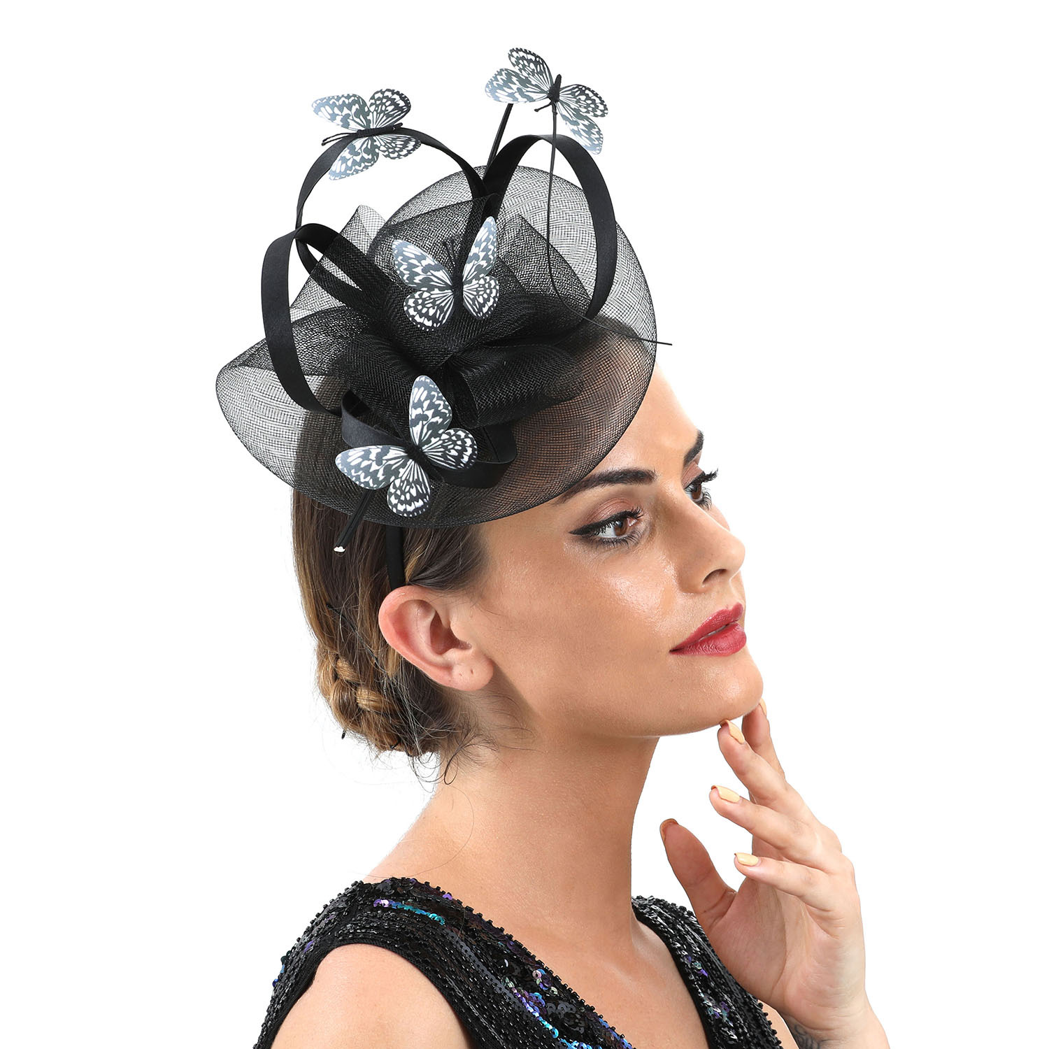 Butterfly Organza Fascinator Hat with Hairpin, Tea Party Derby Headwear Butterfly Fascinator Hat Feather Tea Party Hat Monarch  main image 2