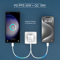 Adaptor Charger Dinding Cepat PPS 33W Pd3.0 Teknologi GaN 1C1A 2 Port Qc3.0 Mini USB C Charger Ponsel Tipe C 30W PD20W