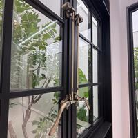 Ventana Abatible Arqueada Francesa Personalizada, de Aluminio, con Doble Acristalamiento Templado, Diseño de Rejilla, para Dormitorio o Baño de Villa