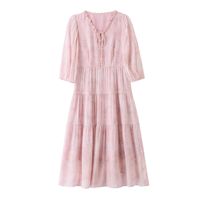 Nouvelle Robe Longue Imprimée Florale Vintage Anti-statique en Soie de Mûrier et Fibre de Viscose 100% avec Col Rond et Taille Ample – Collection Printemps-Été 2026