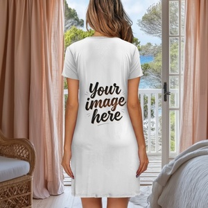 <span class=keywords><strong>Camicia</strong></span> <span class=keywords><strong>da</strong></span> <span class=keywords><strong>Notte</strong></span> Estiva <span class=keywords><strong>da</strong></span> Donna Traspirante Casual a Maniche Corte <span class=keywords><strong>con</strong></span> Scollo a O e <span class=keywords><strong>Bottoni</strong></span>, Lunghezza al Ginocchio, Sexy e Confortevole, Stampa su Richiesta - Product Image 2