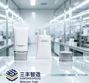 หลอดเครื่องสำอางทรงรีสีขาวแบบแบน ทำจากพลาสติก PE พร้อมฝาเกลียว ป้ายโลโก้แบบกำหนดเอง วัสดุ PP - Product Image 4