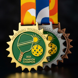 Medallas <span class=keywords><strong>de</strong></span> metal para Pickleball, Oro, Plata, Bronce, con diseño <span class=keywords><strong>de</strong></span> pala y pelota, cinta y textura artesanal para premios <span class=keywords><strong>de</strong></span> torneos - Product Image 2