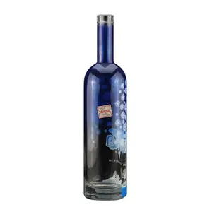 Ronde Vorm Blauw Vodka Fles Fancy Zeefdruk Drank Gin Fles