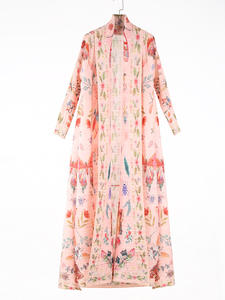 Nova Rugas Moda Imprimir Casaco Longo para As Mulheres 2025 Primavera Nova Gola Solta Tamanho Grande Manga Longa Elastic Robe - Product Image 1