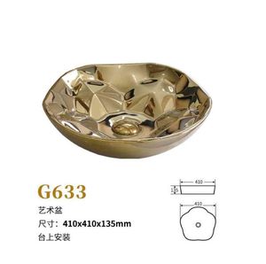 Cuencos de baño de oro brillante, lavabo de cerámica galvanizado de lujo, de diferentes diseños
